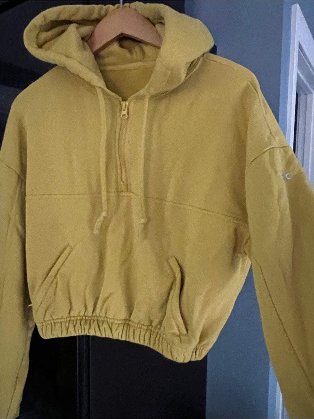 ALO Yoga Cropped Half-Zip Hoodie in Yellow